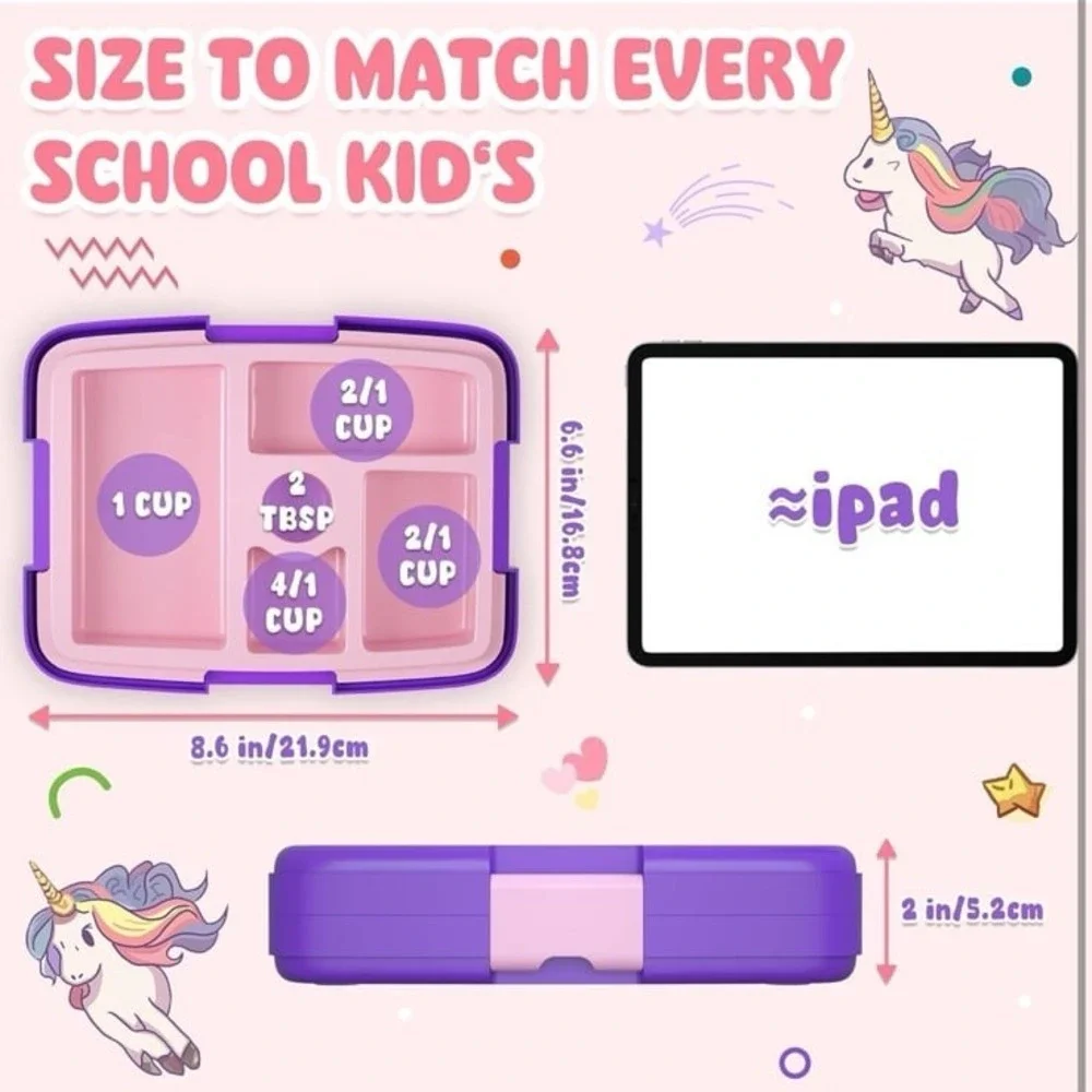 HiYZ Bento Box for Kids, kids lunch box with 5-Compartment, Kids bento Lunch Box